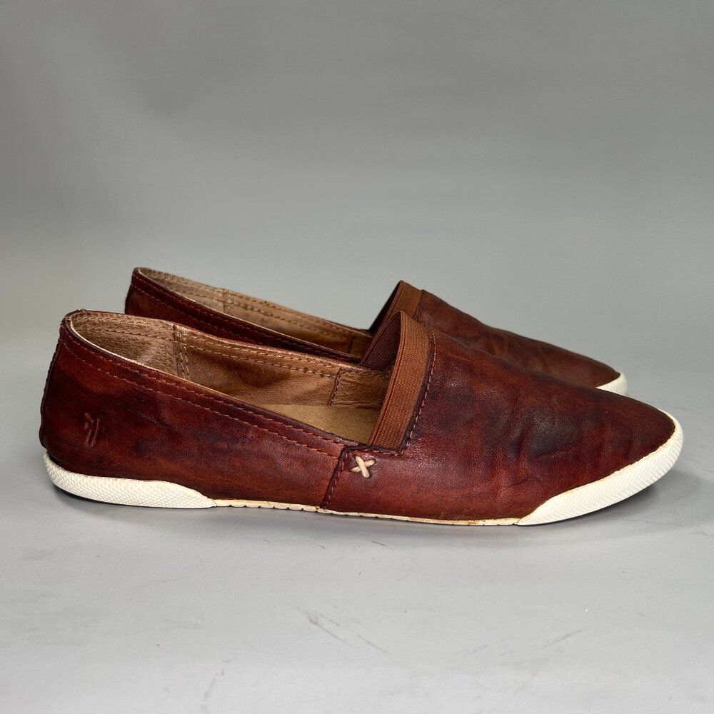 Frye Melanie Flats Women's Size 5.5 Cognac‎ Leather Rustic Slip On Loafer Shoes